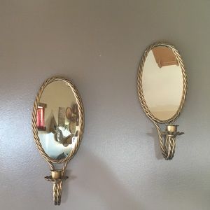Vtg Candle Wall Sconces Mirrored Twisted Metal 2